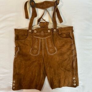 Angermaier Lederhosen Authentic Bavarian Suede Shorts with Adj Suspenders